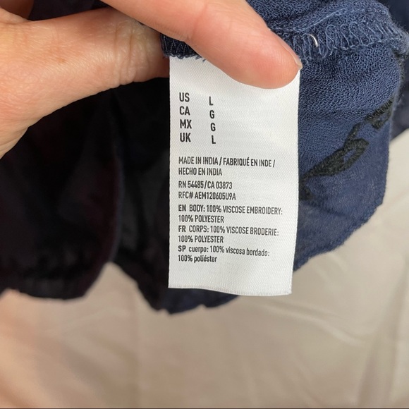 American Eagle Navy & Black Embroidery Detail BOHO Pheasant Blouse - Picture 5 of 7